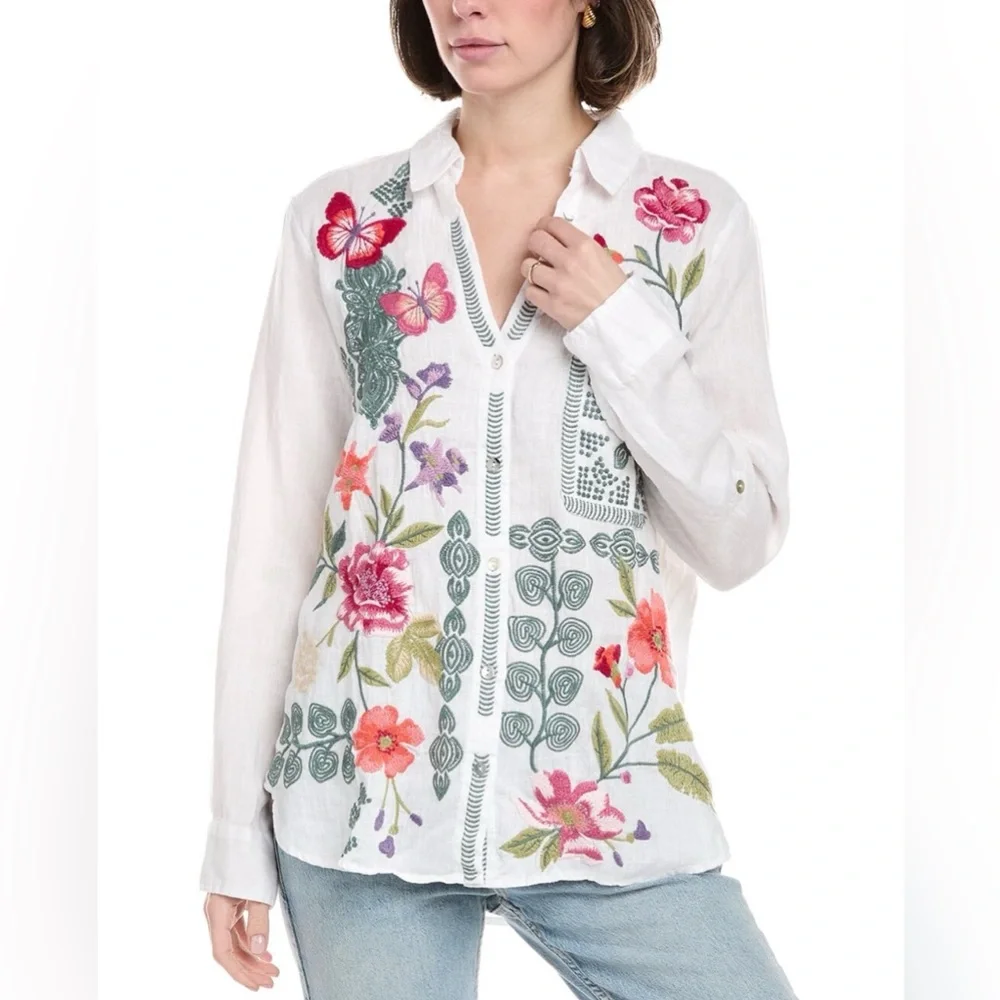 Johnny Was Relaxed Linen Shirt Embroidered 100% Linen Women’s - Picture 1 of 3